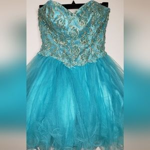 Terani strapless blue dress with beaded bodice size 4